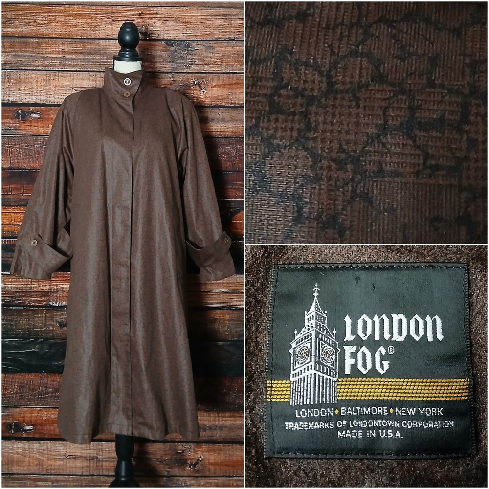 Vintage London Fog Wamsutta Rain Coat Jacket 2P Brown Pebble Removeable Lining